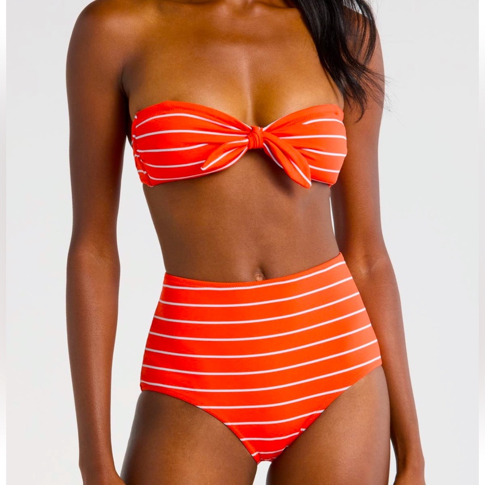 NEW lemlem Ava Bandeau Bikini Top & Elsi High Waist Bikini Bottoms in Tangerine